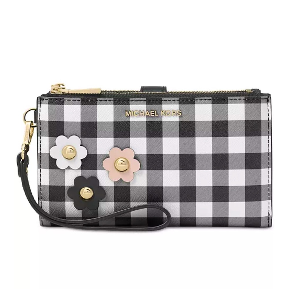 Michael Kors Gingham Double-Zip Wristlet Wallet